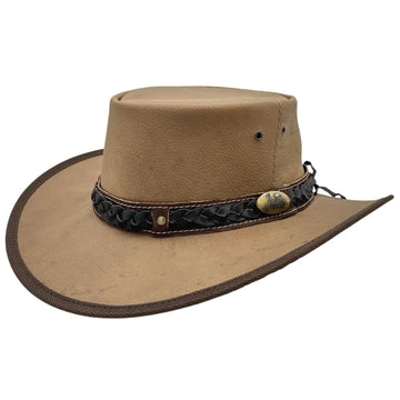 Australian lederhut made of cowhide, including chin band and croced hat band with high UV protection for men's children | brown