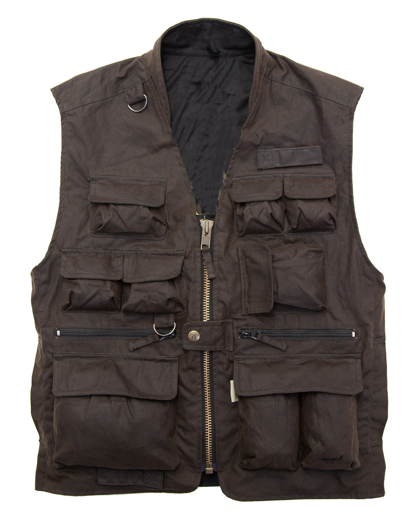 Rain-resistant outdoor vest with many bags up to size 5XL | Multifunctional with D-ring and zipper bags | brown