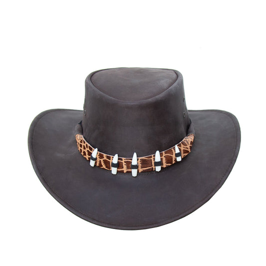 Australian lederhut made of cowhide, including chin band and croced hat band with high UV protection for men's children | brown