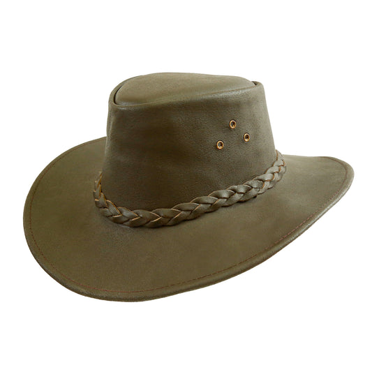 Outdoor lederhut made of cowhide all-weather-compatible with a 3-strand hat band with high UV protection for men's women children