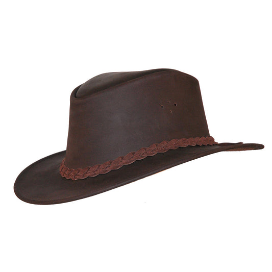 Cowboy children's hat made of leather in black and brown with curved clamp