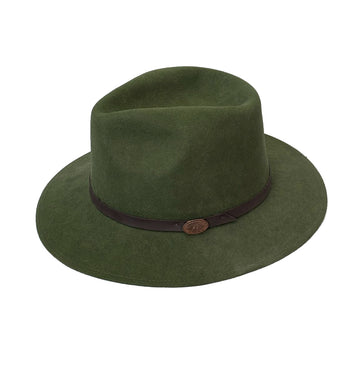 Crumpleable wool felt hat for women and men with leather hat band and logo