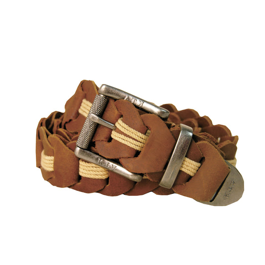 braided belt | Leather belt lincoln with brass buckle in beige