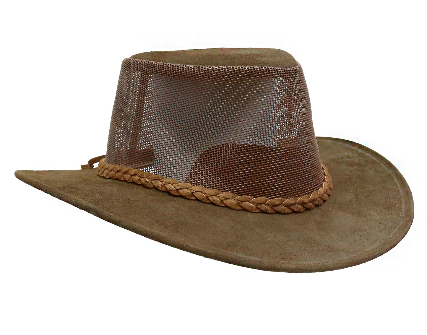 Cowboy hat for women and men from network and leather sun protection for the head and face