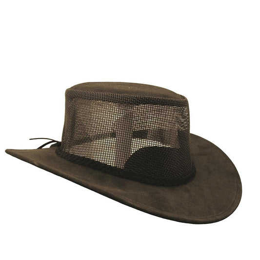 Outdoor summer hat made of suede in black bendigo with a net block