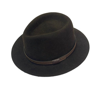 Crumplable wool felt hat for women and men with a two-colored leather hat band