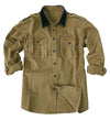 Robusted outdoor men's shirt with button placket and leather collar in Tobacco