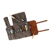 Werkzeugrolle aus wasserfestem Canvas und Leder in khaki und charcoal