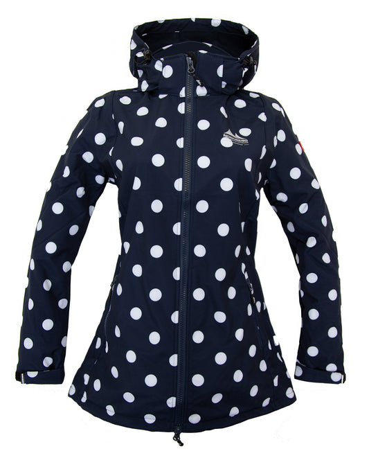 Damen Softshell Jacke Polka Dot mittlere Länge- mit abnehmbarer Kapuze | Größe 44/46 XL