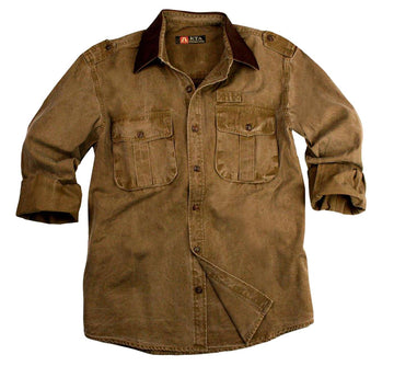 Robusty outdoor men's shirt with leather collar and button bar