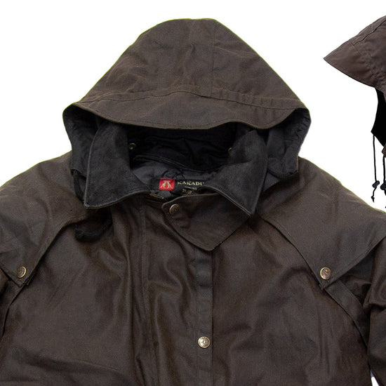 Wachsjacke Outdoorjacke Regenjacke Wachsmantel Regenfest Kopfbedeckung Regenschutz Lederhut Kapuze abnehmbare Kapuze Wasserabweisend 